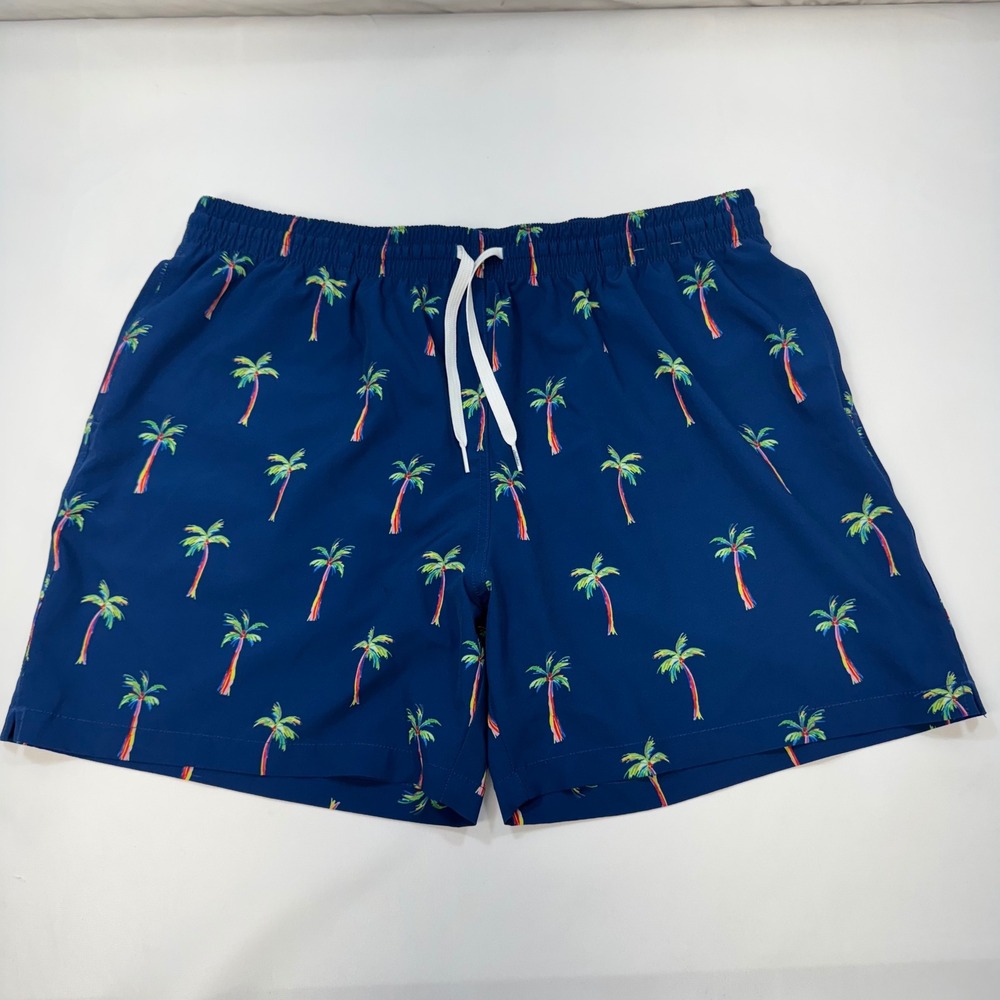 Chubbies Swim Trunks Mens 2XL Navy Blue Rainbow Palm Tree All Over‎ Print Preppy
